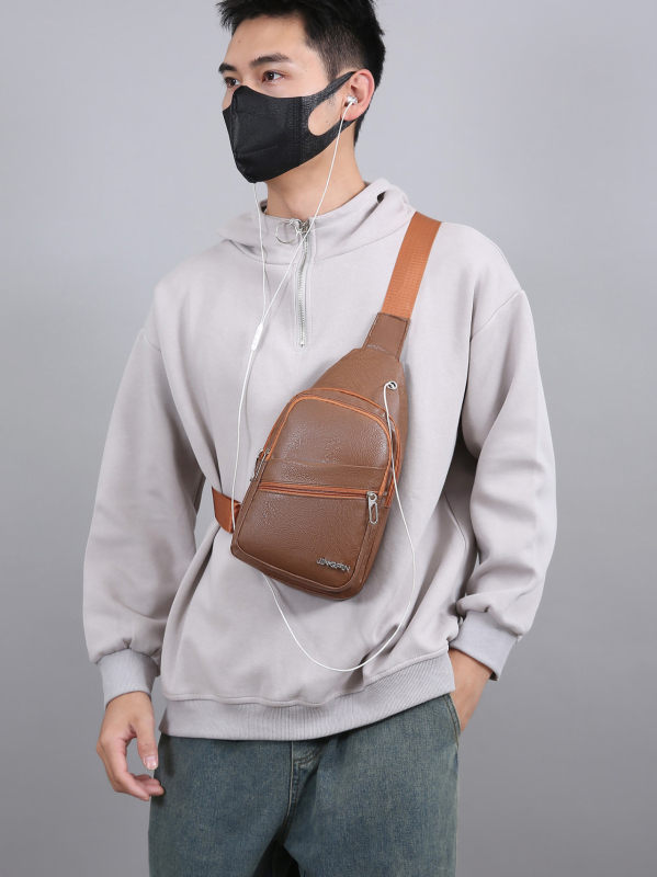 Ανδρική συμπαγής crossbody τσάντα, PU υλικό, κλείσιμο με φερμουάρ, επένδυση Oxford, κρυφή τσέπη με φερμουάρ, εσωτερική τσέπη