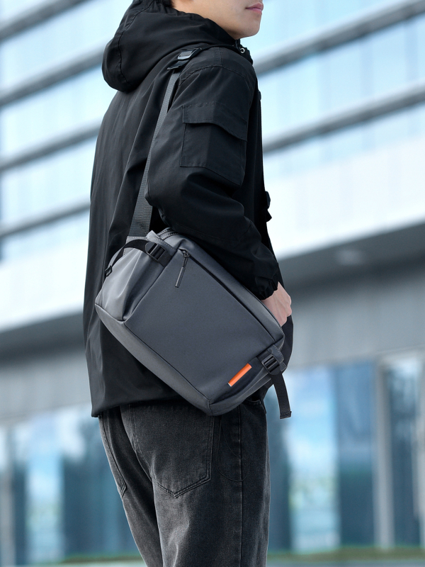 Geantă bărbați crossbody, stil stradal, material membrană, rezistentă la uzură, culoare solidă, căptușeală poliester