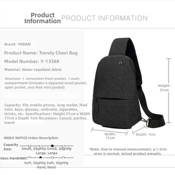Geantă de piept pentru bărbați, stil stradal, din pânză Oxford, impermeabil, respirabil, anti-furt