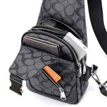 Geantă piept bărbați cu model plaid, PVC material, rezistentă la uzură, model 018A