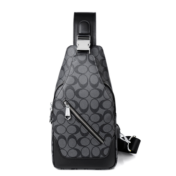 Geantă piept bărbați cu model plaid, PVC material, rezistentă la uzură, model 018A