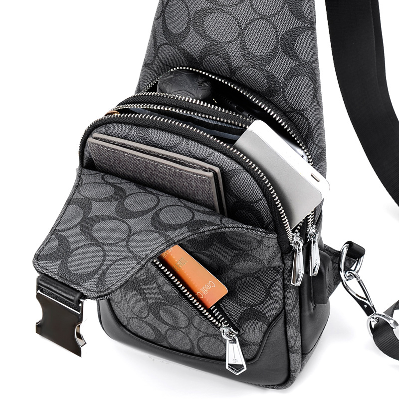 Geantă piept bărbați cu model plaid, PVC material, rezistentă la uzură, model 018A