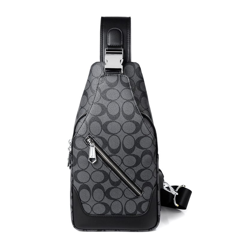 Geantă piept bărbați cu model plaid, PVC material, rezistentă la uzură, model 018A