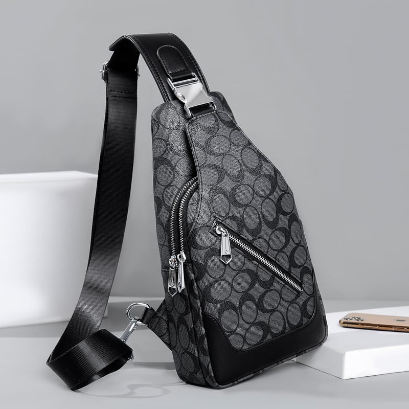 Geantă piept bărbați cu model plaid, PVC material, rezistentă la uzură, model 018A