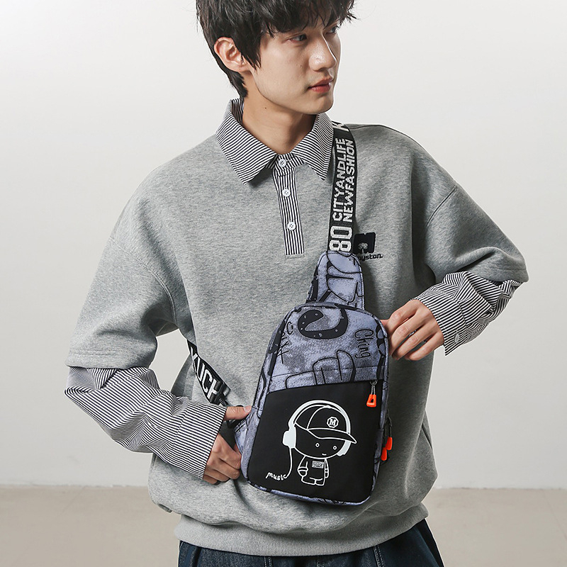 Ανδρική τσάντα στήθους για ταξίδια αναψυχής – ύφασμα Oxford, αδιάβροχη, γκραφίτι εκτύπωση, επένδυση πολυεστέρα (σχέδιο ταξιδιού για αναψυχή, ύφασμα Oxford, αδιάβροχη, γκραφίτι εκτύπωση, επένδυση πολυεστέρα)