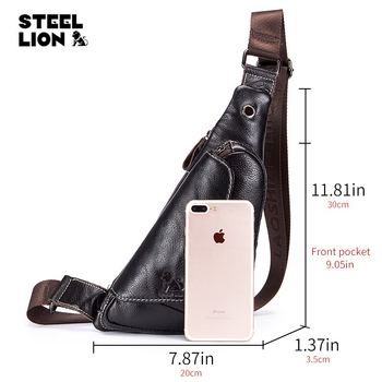 Geantă pentru piept masculin din piele naturală, stil street trend, model 91007, imprimeu animal, căptușeală poliester