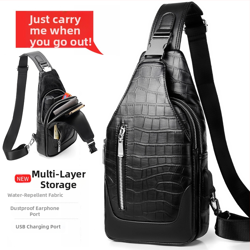 Pánska taška na hruď z PU kože, odolná voči opotrebeniu, Rhino Family, model 2061#