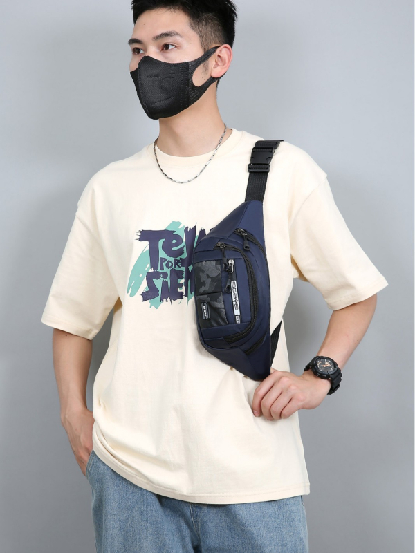 Pánska bedrová taška, ľahká a ležérna, priedušný oxford materiál, jednofarebná, vhodná pre zariadenia do 8 palcov