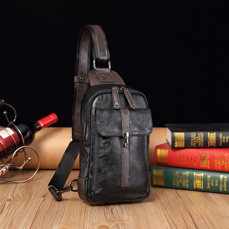 Muška torbica za prsa, ulični stil, PU koža, vodootporna, jednobojna, podstava od poliestera