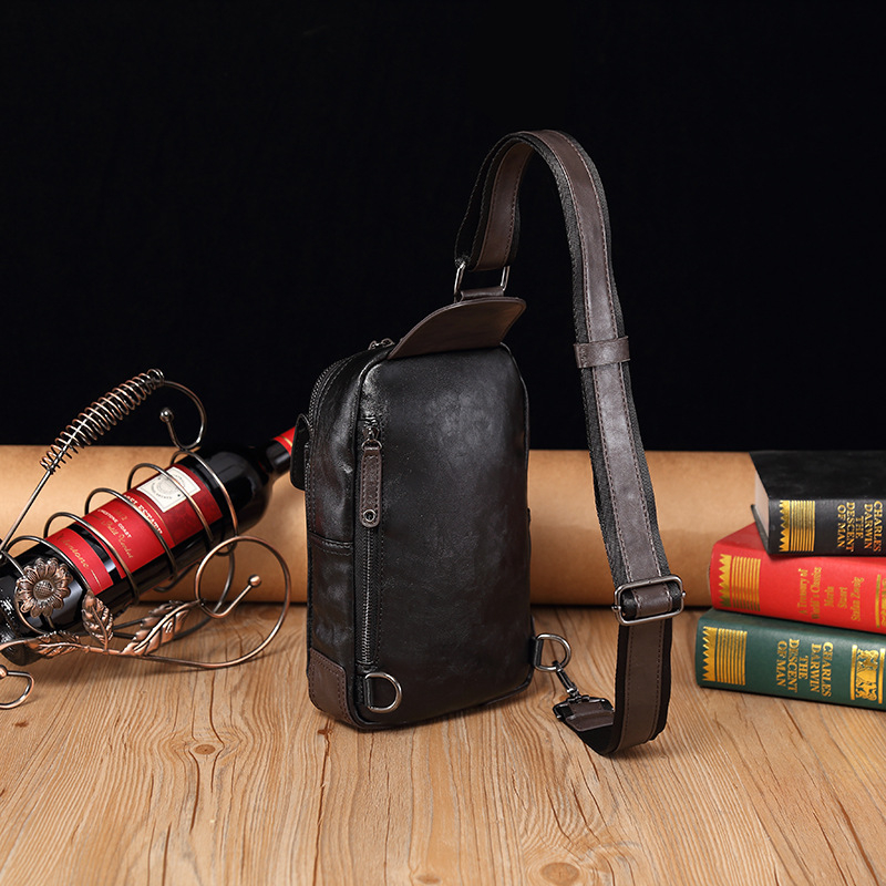 Muška torbica za prsa, ulični stil, PU koža, vodootporna, jednobojna, podstava od poliestera
