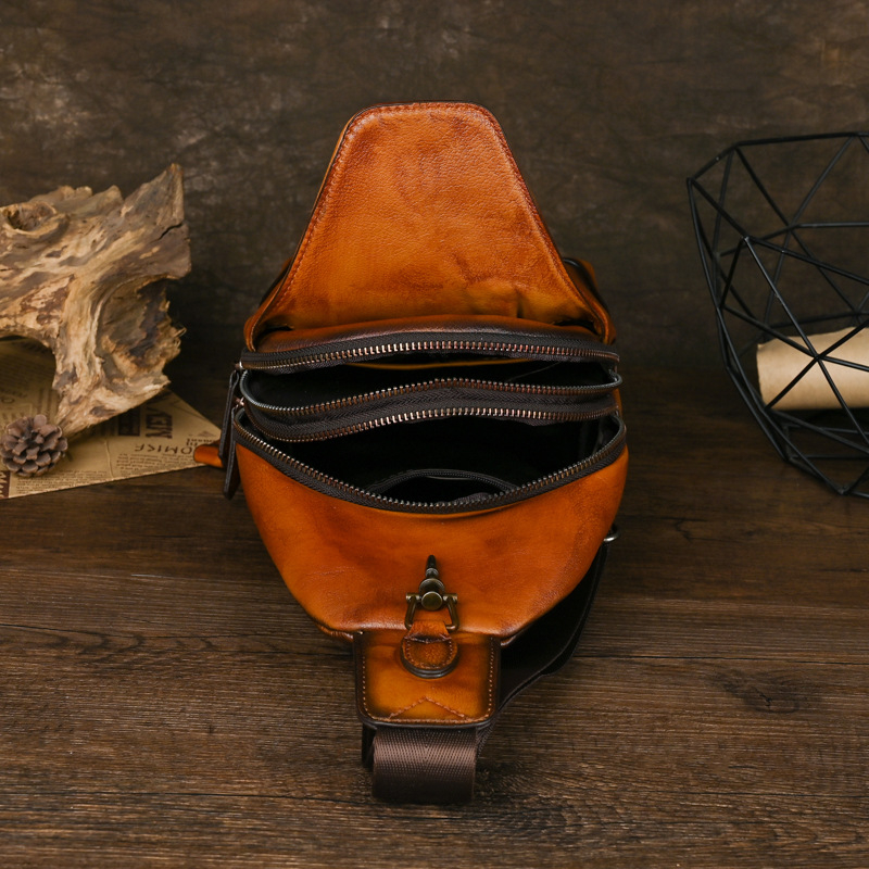 Muška torba za prsa od prave kože - ručna izrada, vintage stil, otporna na habanje, jesen 2024