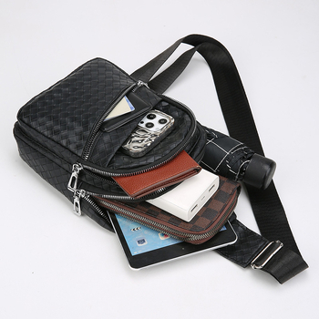Muška PU kožna torbica za prsa s tkanim uzorkom, džep za 8-inčni uređaj, vanjski svakodnevni crossbody