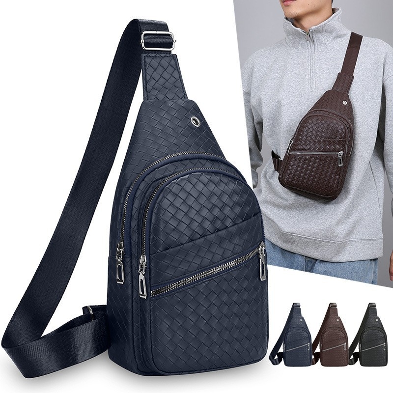 Muška PU kožna torbica za prsa s tkanim uzorkom, džep za 8-inčni uređaj, vanjski svakodnevni crossbody