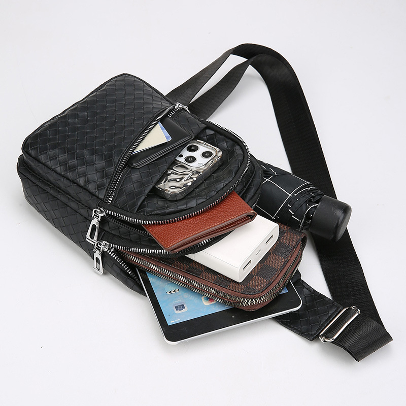 Muška PU kožna torbica za prsa s tkanim uzorkom, džep za 8-inčni uređaj, vanjski svakodnevni crossbody