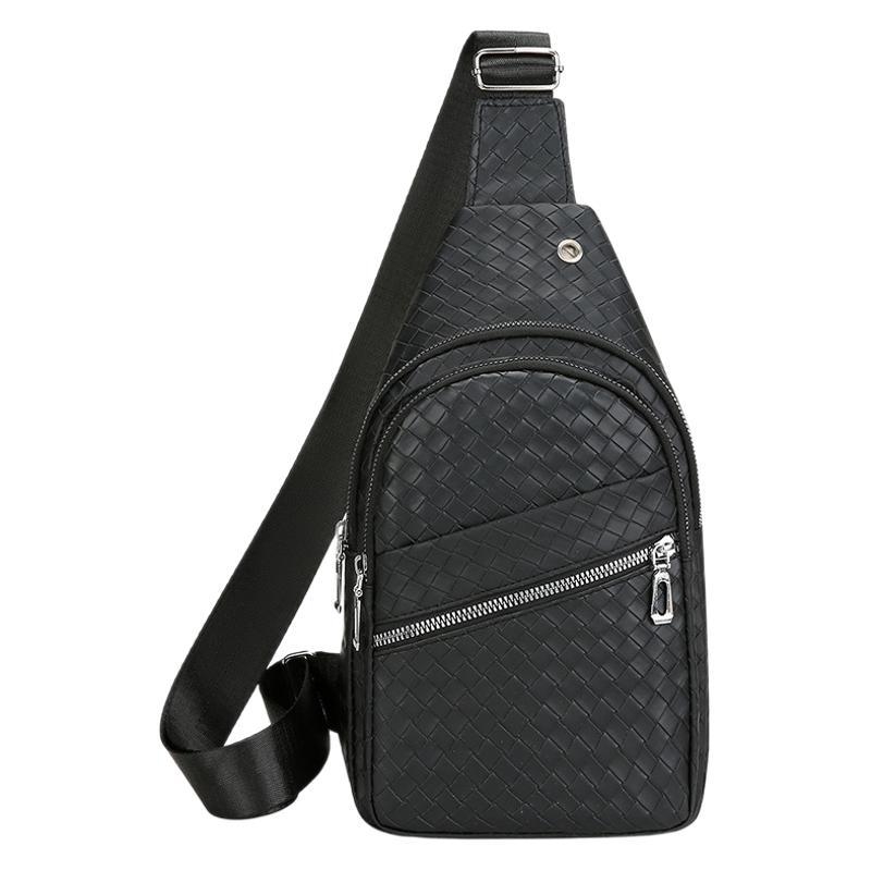 Muška PU kožna torbica za prsa s tkanim uzorkom, džep za 8-inčni uređaj, vanjski svakodnevni crossbody