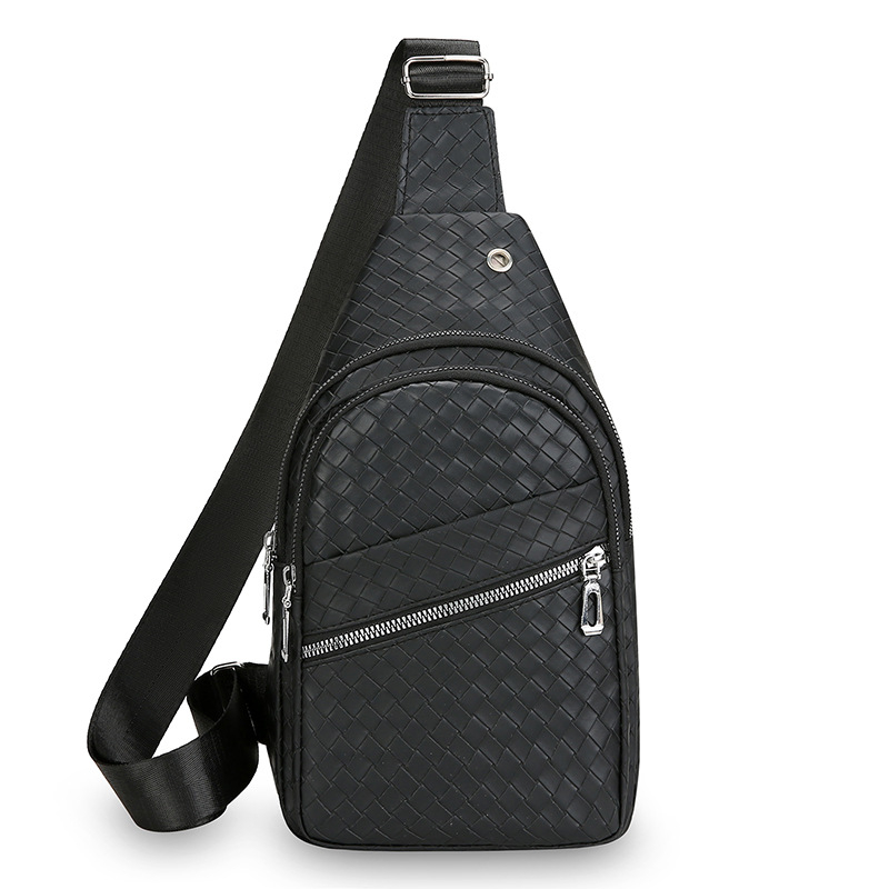 Muška PU kožna torbica za prsa s tkanim uzorkom, džep za 8-inčni uređaj, vanjski svakodnevni crossbody