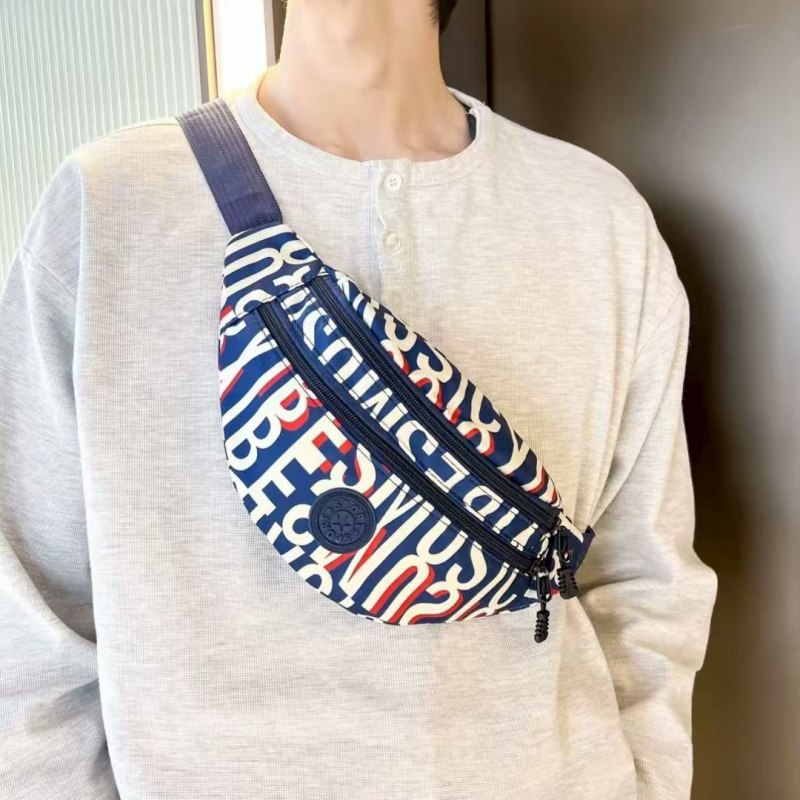 Muška pojas torba, najlon, gradska jednostavnost, prozračna, vodootporna, ultra lagana, uzorak s slovima, podstava od poliestera, proljeće 2025