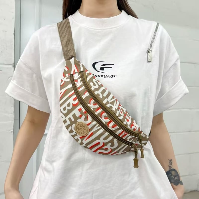 Muška pojas torba, najlon, gradska jednostavnost, prozračna, vodootporna, ultra lagana, uzorak s slovima, podstava od poliestera, proljeće 2025