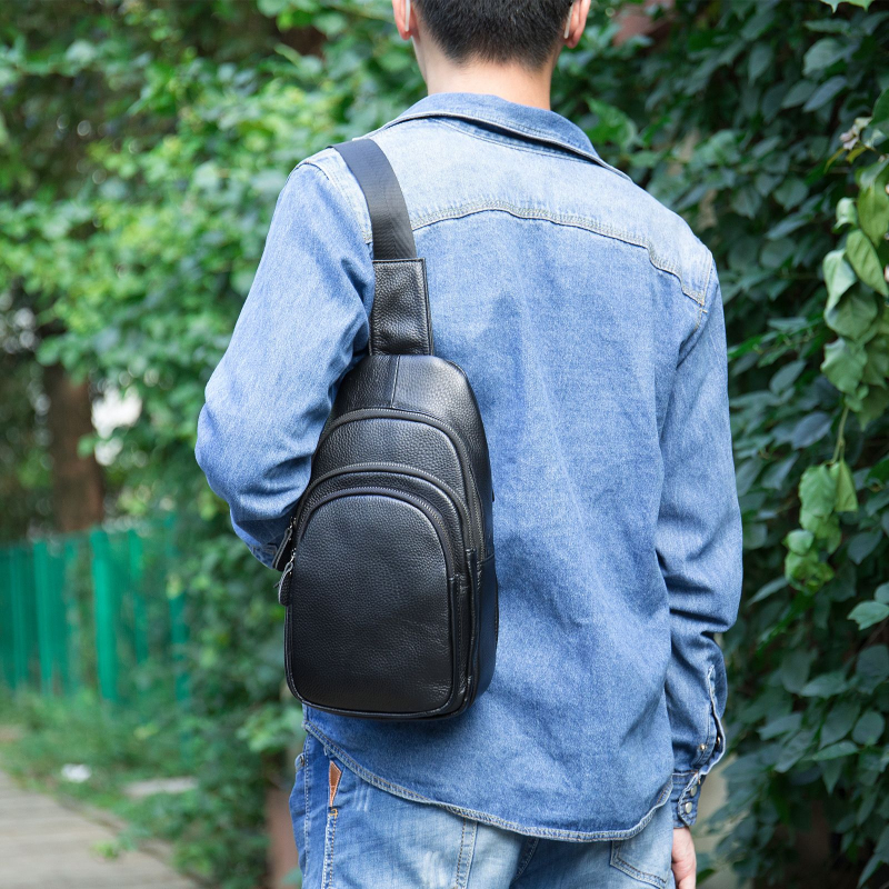 Marent Muška torbica od prave kože, tri sloja – crossbody, otporna na habanje, proširiva, jednobojna koža