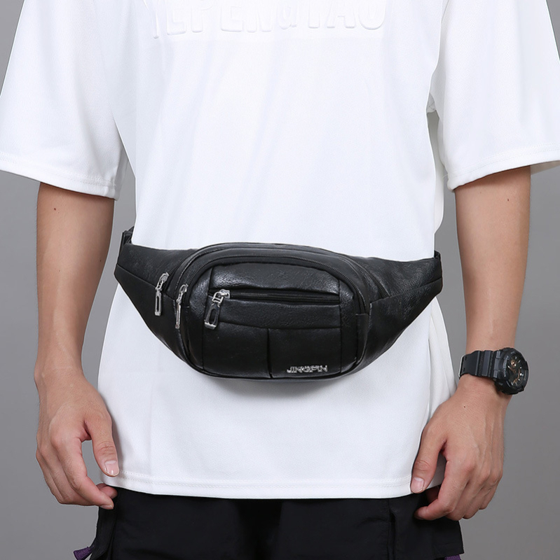 PU kožna muška torbica za struk, višenamjenska, otporna na habanje, crossbody stil, poslovni stil elitne klase, pretinac za 8-inčni prijenosnik, poliester podstava