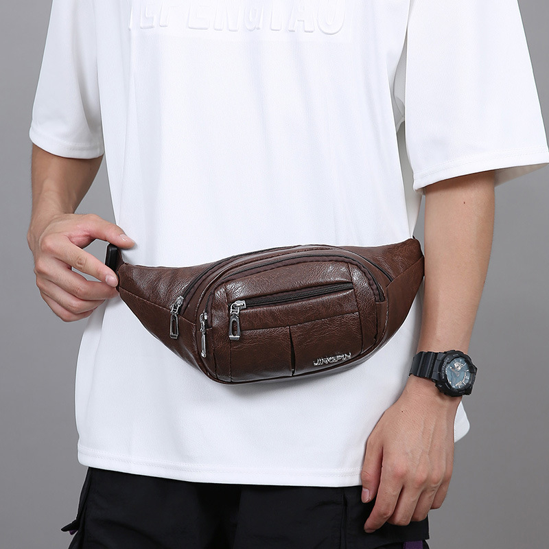 PU kožna muška torbica za struk, višenamjenska, otporna na habanje, crossbody stil, poslovni stil elitne klase, pretinac za 8-inčni prijenosnik, poliester podstava