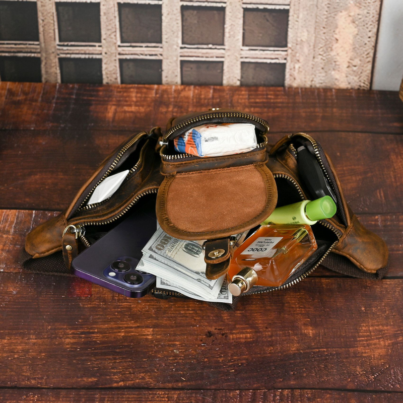 Muška torbica za pojas (prava koža, goveđa koža, otporna na habanje, podstava od poliestera)