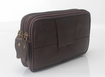 Muška pojasna torbica za telefon i ID, prirodna koža, vodoravni kvadratni oblik, zatvarač, poliester podstava od poliester