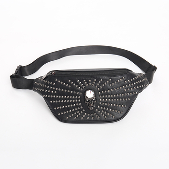 Muška torba za struk od PU-a s nitima i ukrasom lubanje, crossbody dizajn za poslovna putovanja