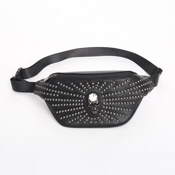 Muška torba za struk od PU-a s nitima i ukrasom lubanje, crossbody dizajn za poslovna putovanja