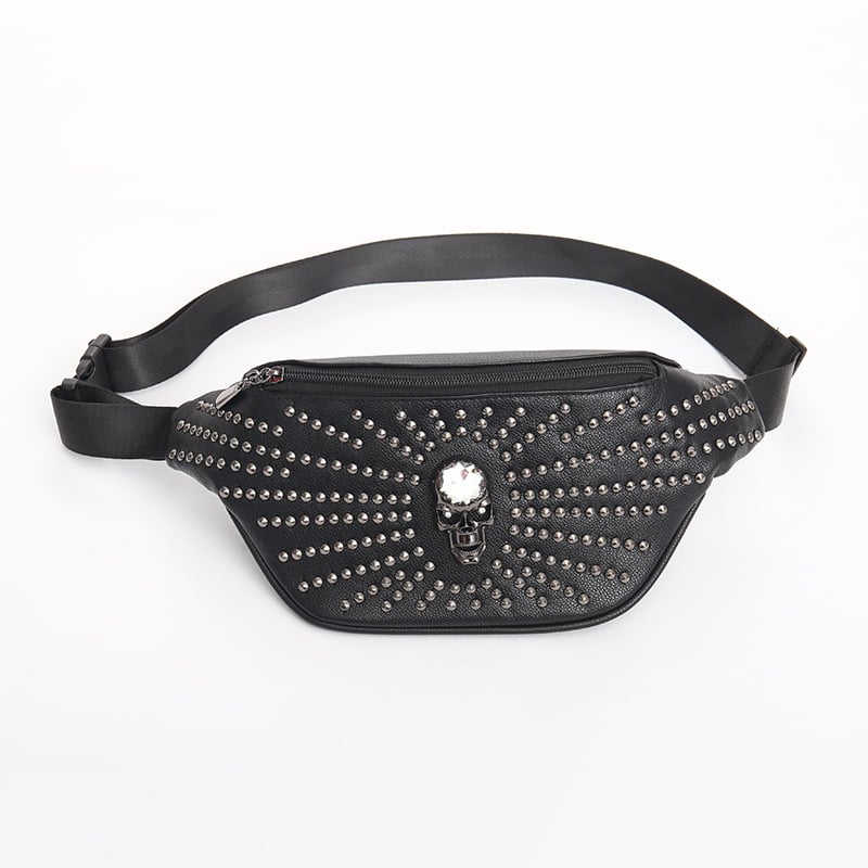 Muška torba za struk od PU-a s nitima i ukrasom lubanje, crossbody dizajn za poslovna putovanja