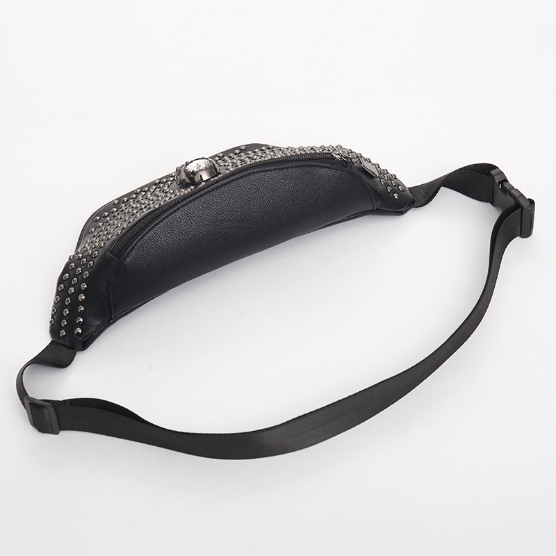 Muška torba za struk od PU-a s nitima i ukrasom lubanje, crossbody dizajn za poslovna putovanja