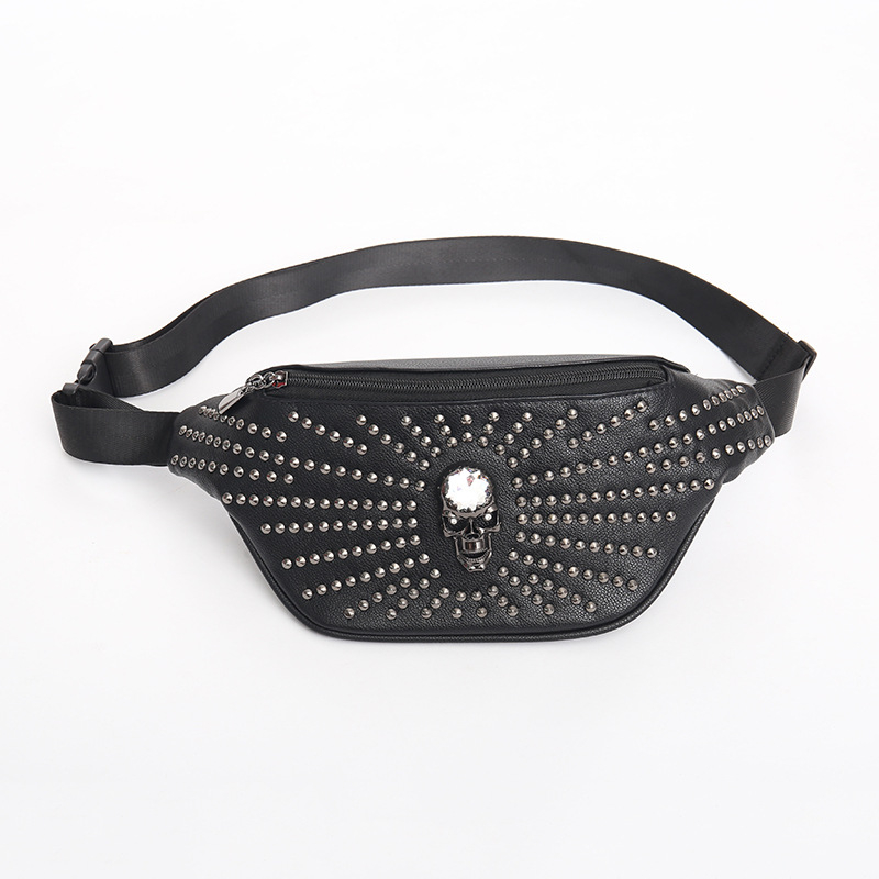 Muška torba za struk od PU-a s nitima i ukrasom lubanje, crossbody dizajn za poslovna putovanja