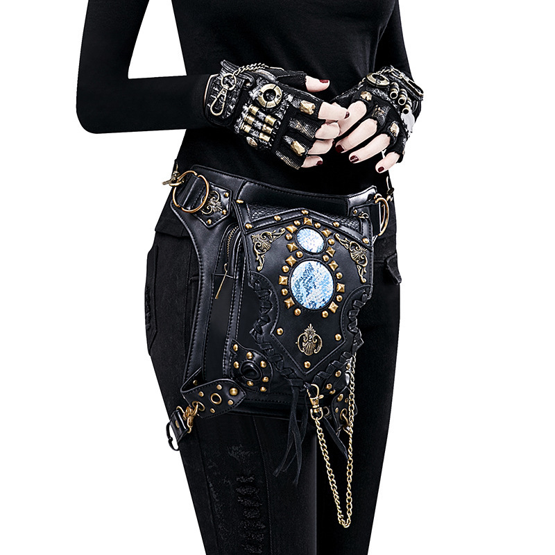 Steampunk lančana torba za rame s poklopcem, PU materijal; vertikalni kvadratni oblik; unutarnji džepovi: zip, džep za telefon, džep za ID; dvostruka naramenica