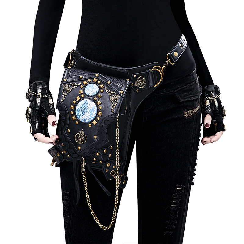 Steampunk lančana torba za rame s poklopcem, PU materijal; vertikalni kvadratni oblik; unutarnji džepovi: zip, džep za telefon, džep za ID; dvostruka naramenica