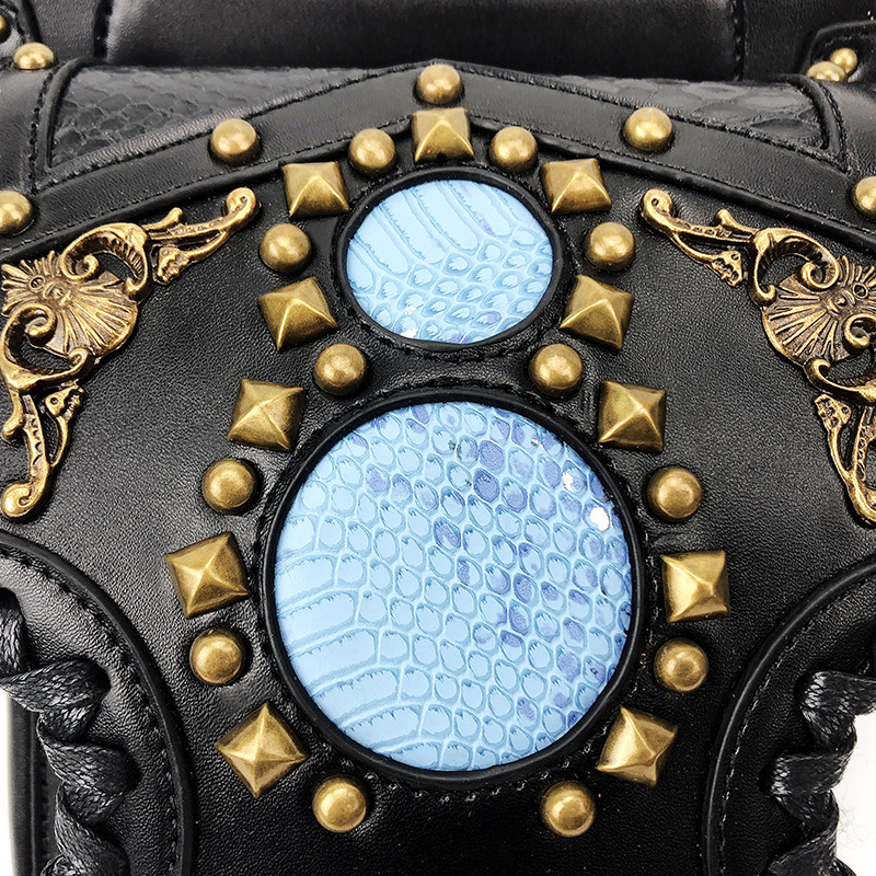 Steampunk lančana torba za rame s poklopcem, PU materijal; vertikalni kvadratni oblik; unutarnji džepovi: zip, džep za telefon, džep za ID; dvostruka naramenica
