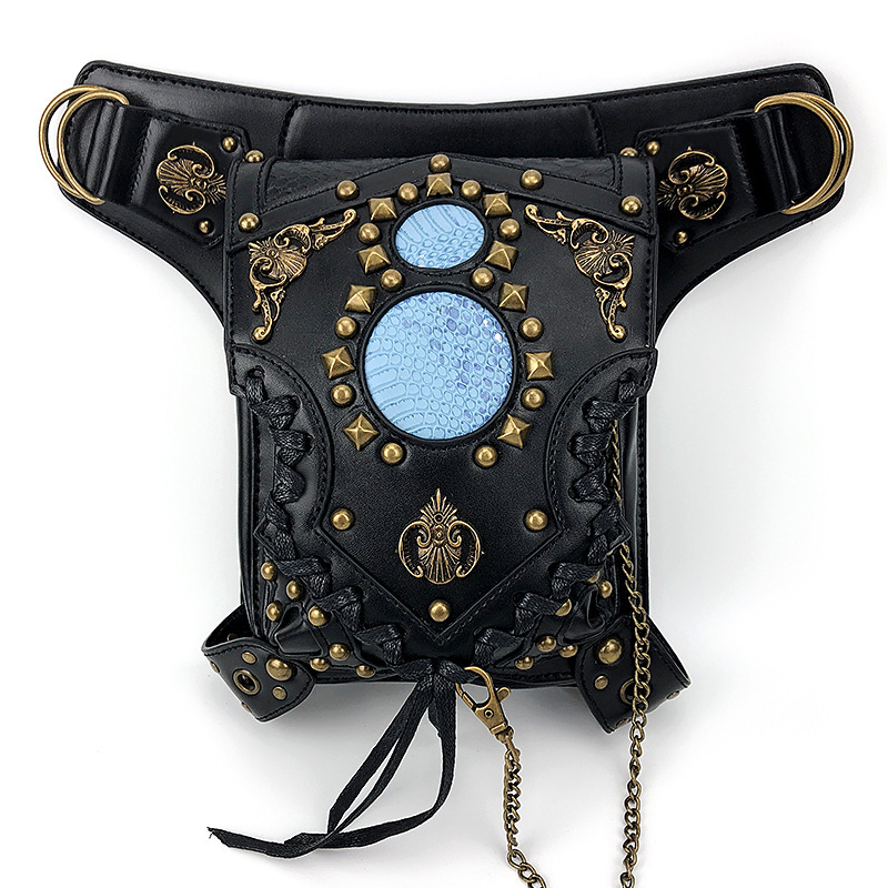Steampunk lančana torba za rame s poklopcem, PU materijal; vertikalni kvadratni oblik; unutarnji džepovi: zip, džep za telefon, džep za ID; dvostruka naramenica