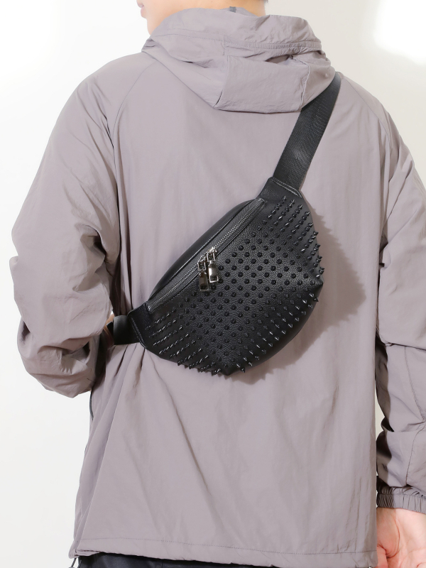 SH268 Unisex torbica za prsa s PU teksturom, rivet dizajnom, svakodnevni gradski stil, crna