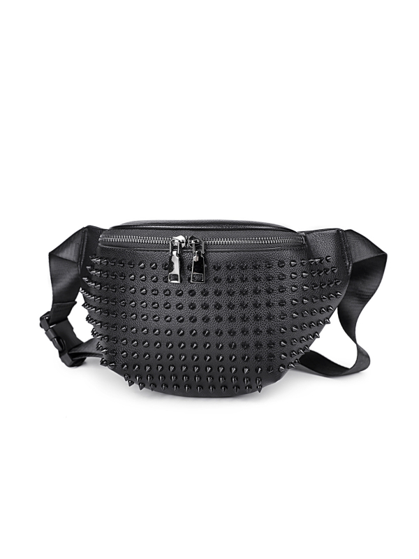 SH268 Unisex torbica za prsa s PU teksturom, rivet dizajnom, svakodnevni gradski stil, crna