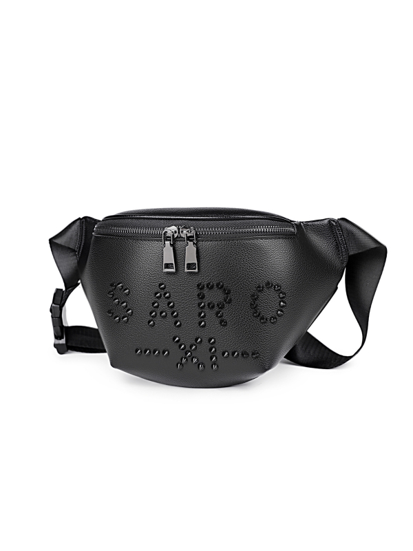 SH268 Unisex torbica za prsa s PU teksturom, rivet dizajnom, svakodnevni gradski stil, crna