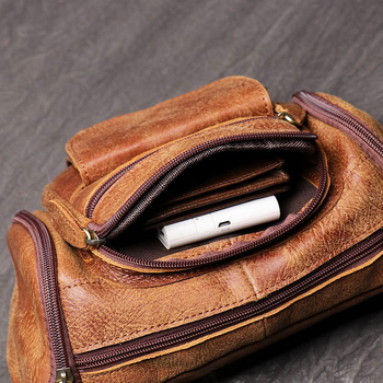 Muška torbica oko struka od prave kože - prvi sloj kravlje kože, džep za 8-inčni laptop, jednobojna, platnena podstava, crossbody torba preko ramena