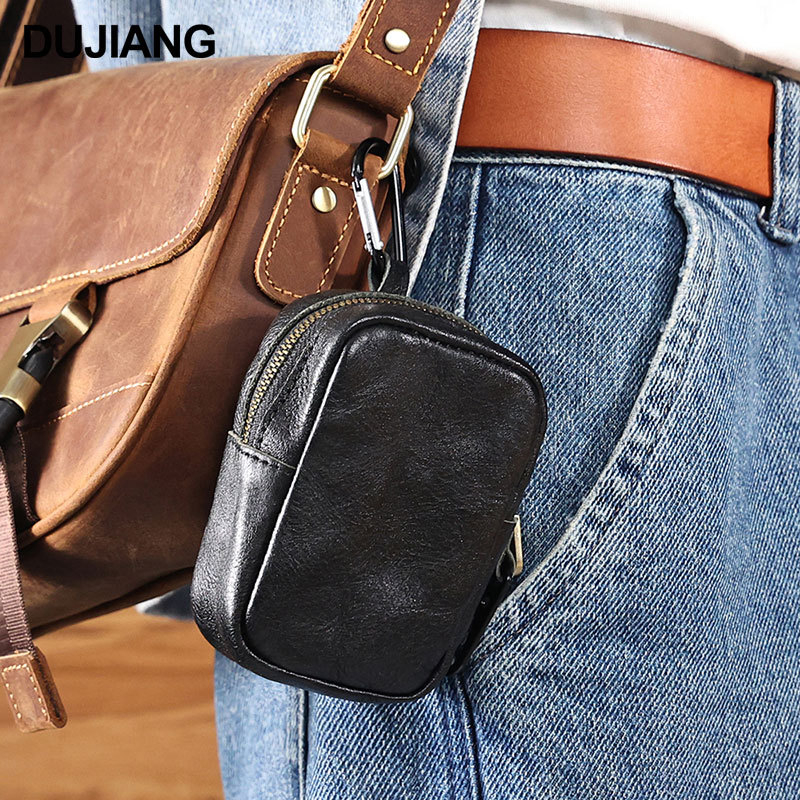 Muška waist bag od prave kože, ulični stil, otporan na habanje, DUJIANG/solo