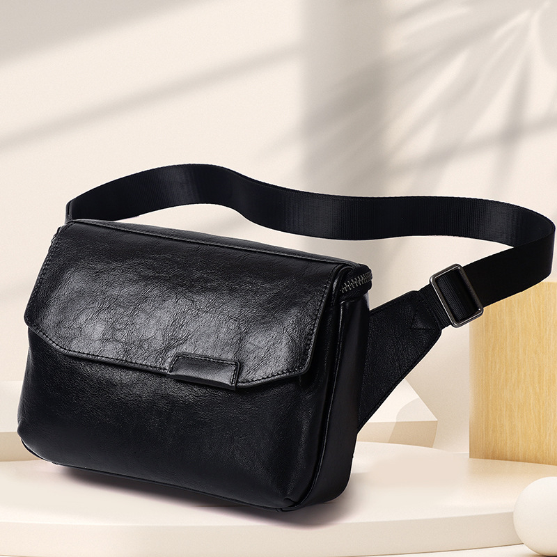 Cafen Kelvri Muška Chest Bag, prava koža, sklopiva crossbody torba, kompatibilna s 10-inčnim laptopom, poslovni elitni stil