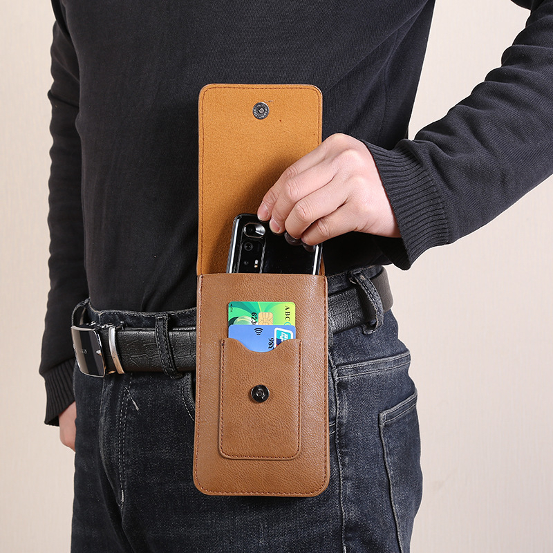 Kožna torbica za telefon na struku s džepom za karticu, poslovni stil, PU materijal, otporan na habanje, podstava od poliester