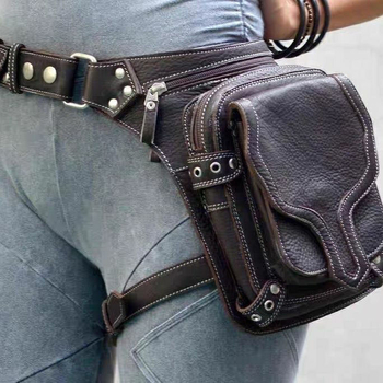 PU torba za nogu — unisex retro stil, srednjovjekovni punk; zatvaranje s poklopcem; laminirani džep na zip; unutarnji džep.