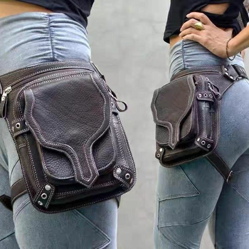 PU torba za nogu — unisex retro stil, srednjovjekovni punk; zatvaranje s poklopcem; laminirani džep na zip; unutarnji džep.