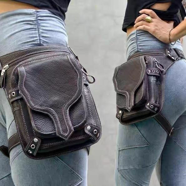 PU torba za nogu — unisex retro stil, srednjovjekovni punk; zatvaranje s poklopcem; laminirani džep na zip; unutarnji džep.