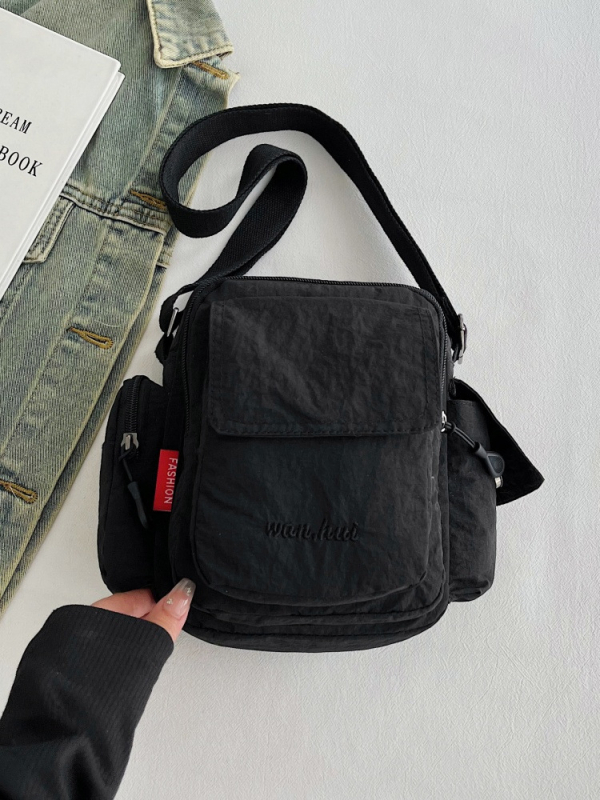 Torba za kameru preko ramena s više džepova, najlon, vertikalno kvadratnog oblika, zatvarač, jedan remen, gradski minimalistički stil