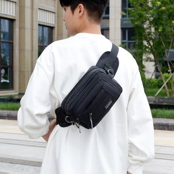 Geantă pentru piept bărbați – crossbody, stil stradal, film din piele, Ultra-ușoară, rezistentă la uzură, cu mai multe compartimente, căptușită poliester