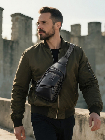 Muška kožna torbica za prsa, vrhunska koža prvog sloja, velika kapaciteta, pogodi 8-inčni tablet, crossbody dizajn, prozračna i vodootporna