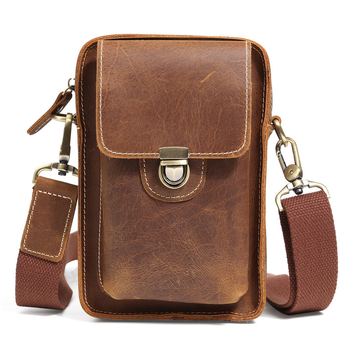 Geantă de talie pentru bărbați din piele naturală top-grain, Niu Yike, model 3614, căptușeală din nylon, rezistentă la uzură